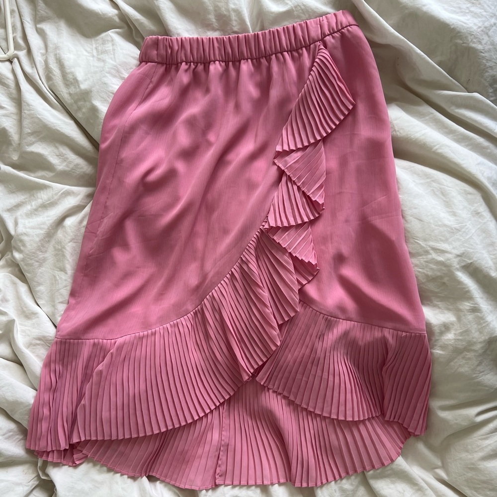 J Crew Pink pleated ruffle skirt size small